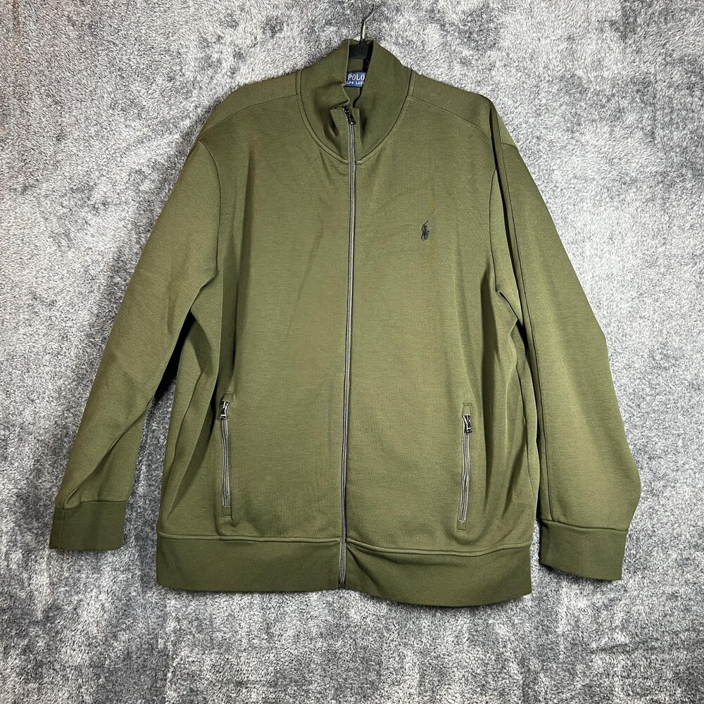 Polo Ralph Lauren Sweatshirt Mens 2XL Green Full Zip Pockets Embroidered Logo